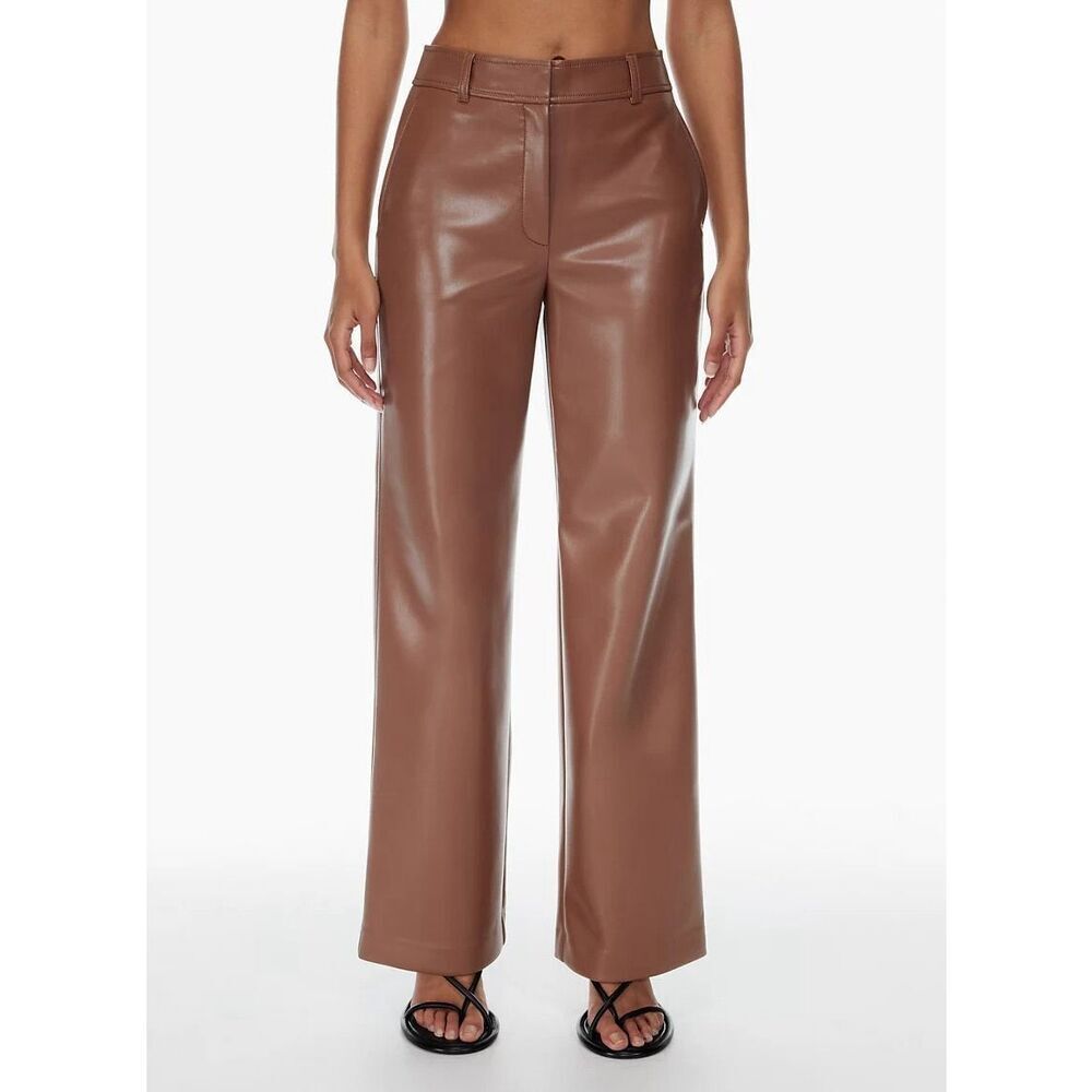Aritzia Babaton Bazaar Pant Wide Leg Vegan Leather Brown Size 8